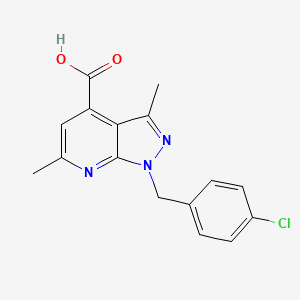 molecular formula C16H14ClN3O2 B2865441 1-(4-氯苄基)-3,6-二甲基-1H-吡唑并[3,4-b]吡啶-4-羧酸 CAS No. 937597-74-5