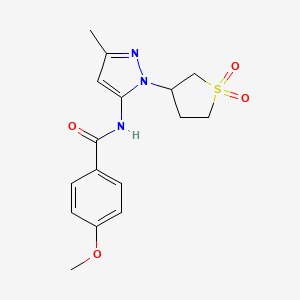 molecular formula C16H19N3O4S B2865454 N-(1-(1,1-dioxidotetrahydrothiophen-3-yl)-3-methyl-1H-pyrazol-5-yl)-4-methoxybenzamide CAS No. 1172379-54-2