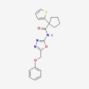 molecular formula C19H19N3O3S B2865476 N-(5-(phenoxymethyl)-1,3,4-oxadiazol-2-yl)-1-(thiophen-2-yl)cyclopentanecarboxamide CAS No. 1286705-36-9