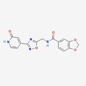 molecular formula C16H12N4O5 B2865478 N-((3-(2-oxo-1,2-dihydropyridin-4-yl)-1,2,4-oxadiazol-5-yl)methyl)benzo[d][1,3]dioxole-5-carboxamide CAS No. 2034349-10-3