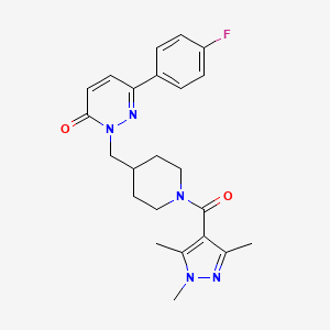 molecular formula C23H26FN5O2 B2865504 6-(4-氟苯基)-2-((1-(1,3,5-三甲基-1H-吡唑-4-羰基)哌啶-4-基)甲基)吡啶嗪-3(2H)-酮 CAS No. 2320686-96-0