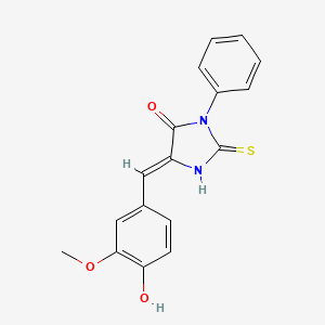 molecular formula C17H14N2O3S B2865515 5-(4-Hydroxy-3-methoxybenzylidene)-2-mercapto-3-phenyl-3,5-dihydro-4H-imidazol-4-one CAS No. 325994-26-1