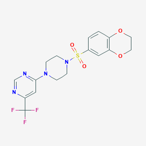 molecular formula C17H17F3N4O4S B2865525 4-[4-(2,3-Dihydro-1,4-benzodioxine-6-sulfonyl)piperazin-1-yl]-6-(trifluoromethyl)pyrimidine CAS No. 2097911-52-7