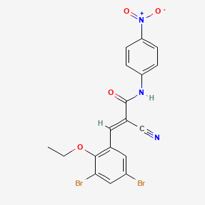 molecular formula C18H13Br2N3O4 B2865531 (E)-2-cyano-3-(3,5-dibromo-2-ethoxyphenyl)-N-(4-nitrophenyl)prop-2-enamide CAS No. 380478-08-0