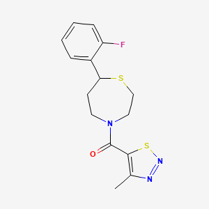 molecular formula C15H16FN3OS2 B2865568 (7-(2-Fluorophenyl)-1,4-thiazepan-4-yl)(4-methyl-1,2,3-thiadiazol-5-yl)methanone CAS No. 1706091-88-4