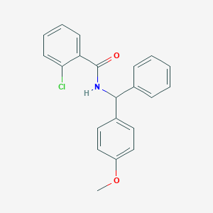 molecular formula C21H18ClNO2 B286557 2-chloro-N-[(4-methoxyphenyl)(phenyl)methyl]benzamide 