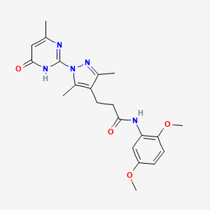 molecular formula C21H25N5O4 B2865580 N-(2,5-dimethoxyphenyl)-3-(3,5-dimethyl-1-(4-methyl-6-oxo-1,6-dihydropyrimidin-2-yl)-1H-pyrazol-4-yl)propanamide CAS No. 1172006-49-3