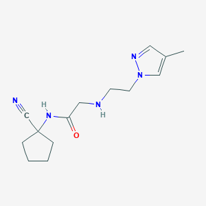 molecular formula C14H21N5O B2865594 N-(1-cyanocyclopentyl)-2-{[2-(4-methyl-1H-pyrazol-1-yl)ethyl]amino}acetamide CAS No. 1376248-40-6