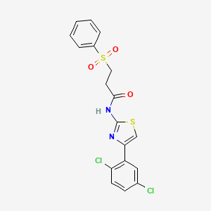 molecular formula C18H14Cl2N2O3S2 B2865602 N-(4-(2,5-dichlorophenyl)thiazol-2-yl)-3-(phenylsulfonyl)propanamide CAS No. 892851-05-7