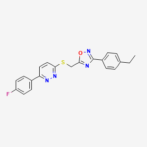 molecular formula C21H17FN4OS B2865610 3-(4-Ethylphenyl)-5-(((6-(4-fluorophenyl)pyridazin-3-yl)thio)methyl)-1,2,4-oxadiazole CAS No. 1115285-63-6