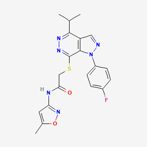 molecular formula C20H19FN6O2S B2865611 2-((1-(4-氟苯基)-4-异丙基-1H-吡唑并[3,4-d]哒嗪-7-基)硫)-N-(5-甲基异恶唑-3-基)乙酰胺 CAS No. 1105237-18-0