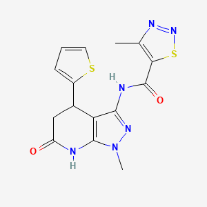 molecular formula C15H14N6O2S2 B2865613 4-甲基-N-(1-甲基-6-氧代-4-(噻吩-2-基)-4,5,6,7-四氢-1H-吡唑并[3,4-b]吡啶-3-基)-1,2,3-噻二唑-5-甲酰胺 CAS No. 1203000-70-7