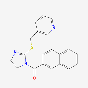 molecular formula C20H17N3OS B2865639 naphthalen-2-yl(2-((pyridin-3-ylmethyl)thio)-4,5-dihydro-1H-imidazol-1-yl)methanone CAS No. 851807-78-8