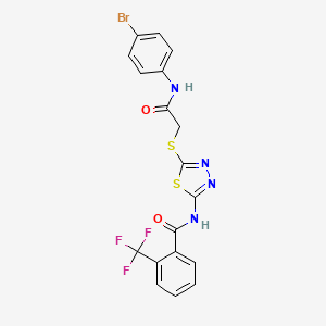 molecular formula C18H12BrF3N4O2S2 B2865641 N-[5-[2-(4-溴苯胺)-2-氧代乙基]硫代-1,3,4-噻二唑-2-基]-2-(三氟甲基)苯甲酰胺 CAS No. 391869-41-3