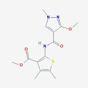 molecular formula C14H17N3O4S B2865649 methyl 2-(3-methoxy-1-methyl-1H-pyrazole-4-carboxamido)-4,5-dimethylthiophene-3-carboxylate CAS No. 1172881-32-1