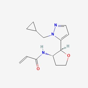 molecular formula C14H19N3O2 B2865654 N-[(2S,3S)-2-[1-(cyclopropylmethyl)-1H-pyrazol-5-yl]oxolan-3-yl]prop-2-enamide CAS No. 2093990-44-2