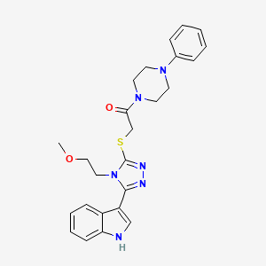 molecular formula C25H28N6O2S B2865661 2-((5-(1H-indol-3-yl)-4-(2-methoxyethyl)-4H-1,2,4-triazol-3-yl)thio)-1-(4-phenylpiperazin-1-yl)ethanone CAS No. 852144-50-4