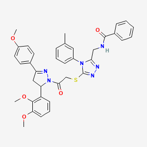 molecular formula C37H36N6O5S B2865695 N-((5-((2-(5-(2,3-dimethoxyphenyl)-3-(4-methoxyphenyl)-4,5-dihydro-1H-pyrazol-1-yl)-2-oxoethyl)thio)-4-(m-tolyl)-4H-1,2,4-triazol-3-yl)methyl)benzamide CAS No. 393573-44-9