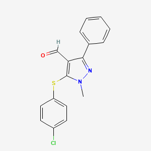 molecular formula C17H13ClN2OS B2865703 5-[(4-氯苯基)硫代]-1-甲基-3-苯基-1H-吡唑-4-甲醛 CAS No. 318247-49-3