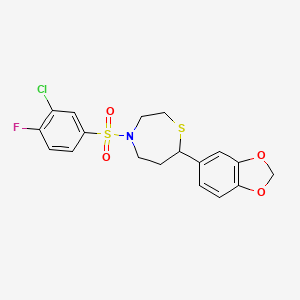 B2865709 7-(Benzo[d][1,3]dioxol-5-yl)-4-((3-chloro-4-fluorophenyl)sulfonyl)-1,4-thiazepane CAS No. 1705980-07-9