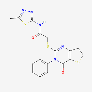molecular formula C17H15N5O2S3 B2865710 N-(5-methyl-1,3,4-thiadiazol-2-yl)-2-((4-oxo-3-phenyl-3,4,6,7-tetrahydrothieno[3,2-d]pyrimidin-2-yl)thio)acetamide CAS No. 686770-18-3