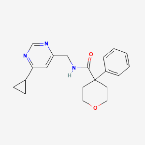 molecular formula C20H23N3O2 B2865713 N-((6-cyclopropylpyrimidin-4-yl)methyl)-4-phenyltetrahydro-2H-pyran-4-carboxamide CAS No. 2176069-29-5