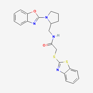 molecular formula C21H20N4O2S2 B2865733 N-((1-(benzo[d]oxazol-2-yl)pyrrolidin-2-yl)methyl)-2-(benzo[d]thiazol-2-ylthio)acetamide CAS No. 1795300-97-8