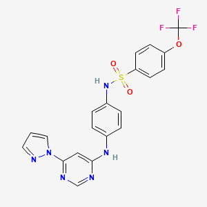 molecular formula C20H15F3N6O3S B2865758 N-(4-((6-(1H-pyrazol-1-yl)pyrimidin-4-yl)amino)phenyl)-4-(trifluoromethoxy)benzenesulfonamide CAS No. 1207030-98-5