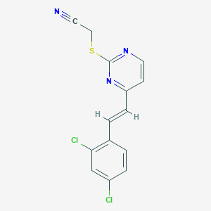 molecular formula C14H9Cl2N3S B2865765 2-{[4-(2,4-二氯苯乙烯基)-2-嘧啶基]硫代}乙腈 CAS No. 339278-45-4