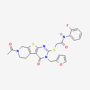 2-((7-acetyl-3-(furan-2-ylmethyl)-4-oxo-3,4,5,6,7,8-hexahydropyrido[4',3':4,5]thieno[2,3-d]pyrimidin-2-yl)thio)-N-(2-fluorophenyl)acetamide