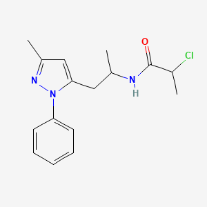 molecular formula C16H20ClN3O B2865790 2-Chloro-N-[1-(5-methyl-2-phenylpyrazol-3-yl)propan-2-yl]propanamide CAS No. 2411295-81-1