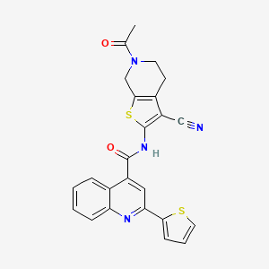 molecular formula C24H18N4O2S2 B2865807 N-(6-acetyl-3-cyano-5,7-dihydro-4H-thieno[2,3-c]pyridin-2-yl)-2-thiophen-2-ylquinoline-4-carboxamide CAS No. 864858-70-8