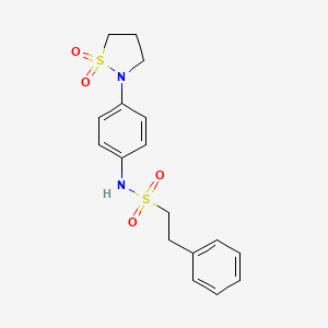 molecular formula C17H20N2O4S2 B2865818 N-(4-(1,1-dioxidoisothiazolidin-2-yl)phenyl)-2-phenylethanesulfonamide CAS No. 946214-88-6