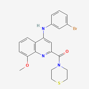 molecular formula C21H20BrN3O2S B2865829 (4-((3-溴苯基)氨基)-8-甲氧基喹啉-2-基)(硫代吗啉)甲酮 CAS No. 1251706-09-8