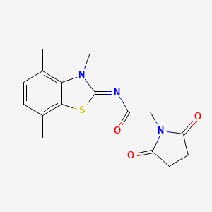 molecular formula C16H17N3O3S B2865831 (Z)-2-(2,5-二氧代吡咯烷-1-基)-N-(3,4,7-三甲基苯并[d]噻唑-2(3H)-亚甲基)乙酰胺 CAS No. 1164563-63-6