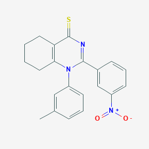 molecular formula C21H19N3O2S B2865843 1-(3-Methylphenyl)-2-(3-nitrophenyl)-5,6,7,8-tetrahydroquinazoline-4-thione CAS No. 620543-79-5