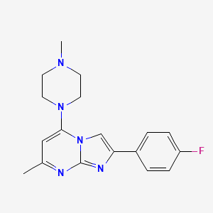 molecular formula C18H20FN5 B2865853 2-(4-Fluorophenyl)-7-methyl-5-(4-methylpiperazino)imidazo[1,2-a]pyrimidine CAS No. 866050-72-8