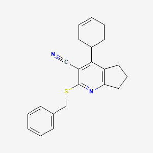 molecular formula C22H22N2S B2865862 2-Benzylsulfanyl-4-cyclohex-3-enyl-6,7-dihydro-5H-[1]pyrindine-3-carbonitrile CAS No. 337501-02-7