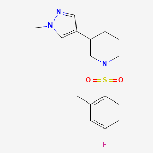 molecular formula C16H20FN3O2S B2865914 1-(4-Fluoro-2-methylphenyl)sulfonyl-3-(1-methylpyrazol-4-yl)piperidine CAS No. 2320885-38-7