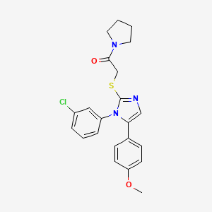 molecular formula C22H22ClN3O2S B2865919 2-((1-(3-chlorophenyl)-5-(4-methoxyphenyl)-1H-imidazol-2-yl)thio)-1-(pyrrolidin-1-yl)ethanone CAS No. 1207058-15-8