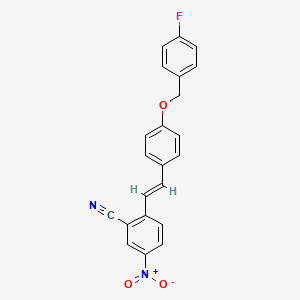 molecular formula C22H15FN2O3 B2865938 2-[(E)-2-{4-[(4-fluorophenyl)methoxy]phenyl}ethenyl]-5-nitrobenzonitrile CAS No. 307952-88-1