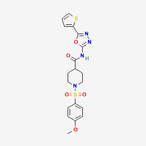 molecular formula C19H20N4O5S2 B2865939 1-((4-methoxyphenyl)sulfonyl)-N-(5-(thiophen-2-yl)-1,3,4-oxadiazol-2-yl)piperidine-4-carboxamide CAS No. 923468-12-6
