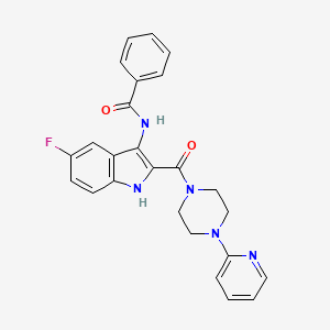 molecular formula C25H22FN5O2 B2865944 N-{5-fluoro-2-[4-(pyridin-2-yl)piperazine-1-carbonyl]-1H-indol-3-yl}benzamide CAS No. 1251583-08-0