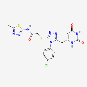 molecular formula C18H15ClN8O3S2 B2865954 2-[[4-(4-chlorophenyl)-5-[(2,4-dioxo-1H-pyrimidin-6-yl)methyl]-1,2,4-triazol-3-yl]sulfanyl]-N-(5-methyl-1,3,4-thiadiazol-2-yl)acetamide CAS No. 852154-94-0