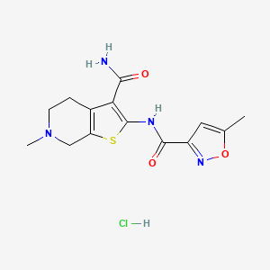 molecular formula C14H17ClN4O3S B2865965 N-(3-氨基甲酰基-6-甲基-4,5,6,7-四氢噻吩并[2,3-c]吡啶-2-基)-5-甲基异恶唑-3-甲酰胺盐酸盐 CAS No. 1330160-83-2