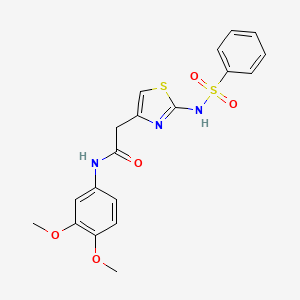 molecular formula C19H19N3O5S2 B2865966 N-(3,4-二甲氧基苯基)-2-(2-(苯磺酰胺)噻唑-4-基)乙酰胺 CAS No. 922130-47-0