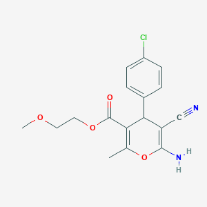 molecular formula C17H17ClN2O4 B2865971 2-methoxyethyl 6-amino-4-(4-chlorophenyl)-5-cyano-2-methyl-4H-pyran-3-carboxylate CAS No. 865612-56-2