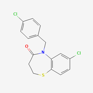 molecular formula C16H13Cl2NOS B2865995 7-chloro-5-(4-chlorobenzyl)-2,3-dihydro-1,5-benzothiazepin-4(5H)-one CAS No. 341967-93-9