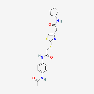 molecular formula C20H24N4O3S2 B2865997 N-(4-乙酰氨基苯基)-2-((4-(2-(环戊基氨基)-2-氧代乙基)噻唑-2-基)硫代)乙酰胺 CAS No. 941997-26-8