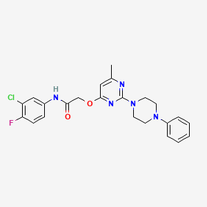 molecular formula C23H23ClFN5O2 B2866007 N-(3-chloro-4-fluorophenyl)-2-{[6-methyl-2-(4-phenylpiperazin-1-yl)pyrimidin-4-yl]oxy}acetamide CAS No. 1029724-40-0